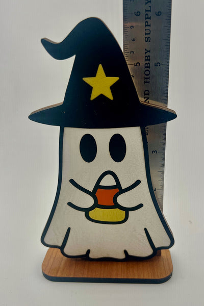 Ghost figure with wizard hat and a ruler demonstrating scale. (6" tall)