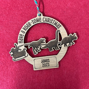 Have a Roar-some Christmas Dinosaur Ornament (Personalized)