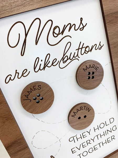 "Moms are like buttons" sign