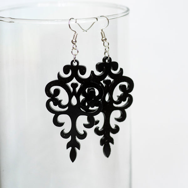 Black Acrylic Chandelier Earrings - Pew Pew Lasercraft, LLC
