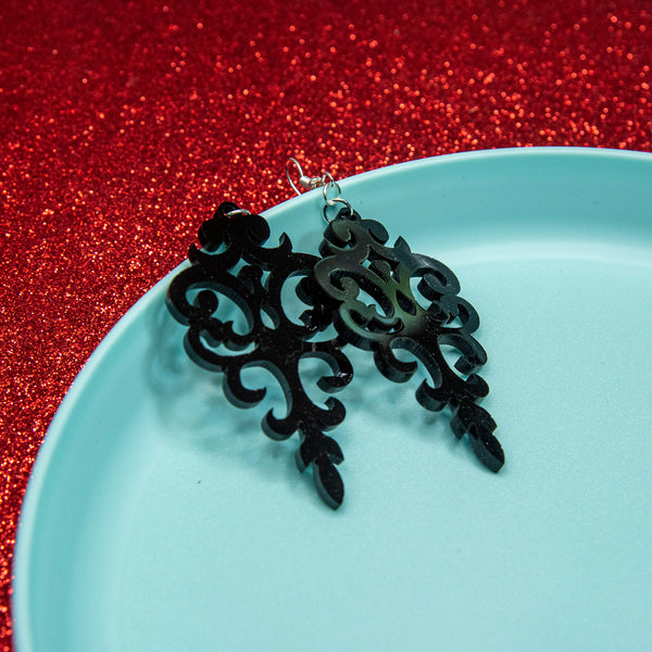 Black Acrylic Chandelier Earrings - Pew Pew Lasercraft, LLC