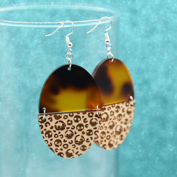 Skull Cheetah and Acrylic Earrings - Pew Pew Lasercraft, LLC