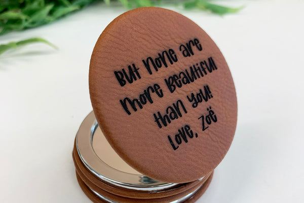 Personalized faux leather compact mirror