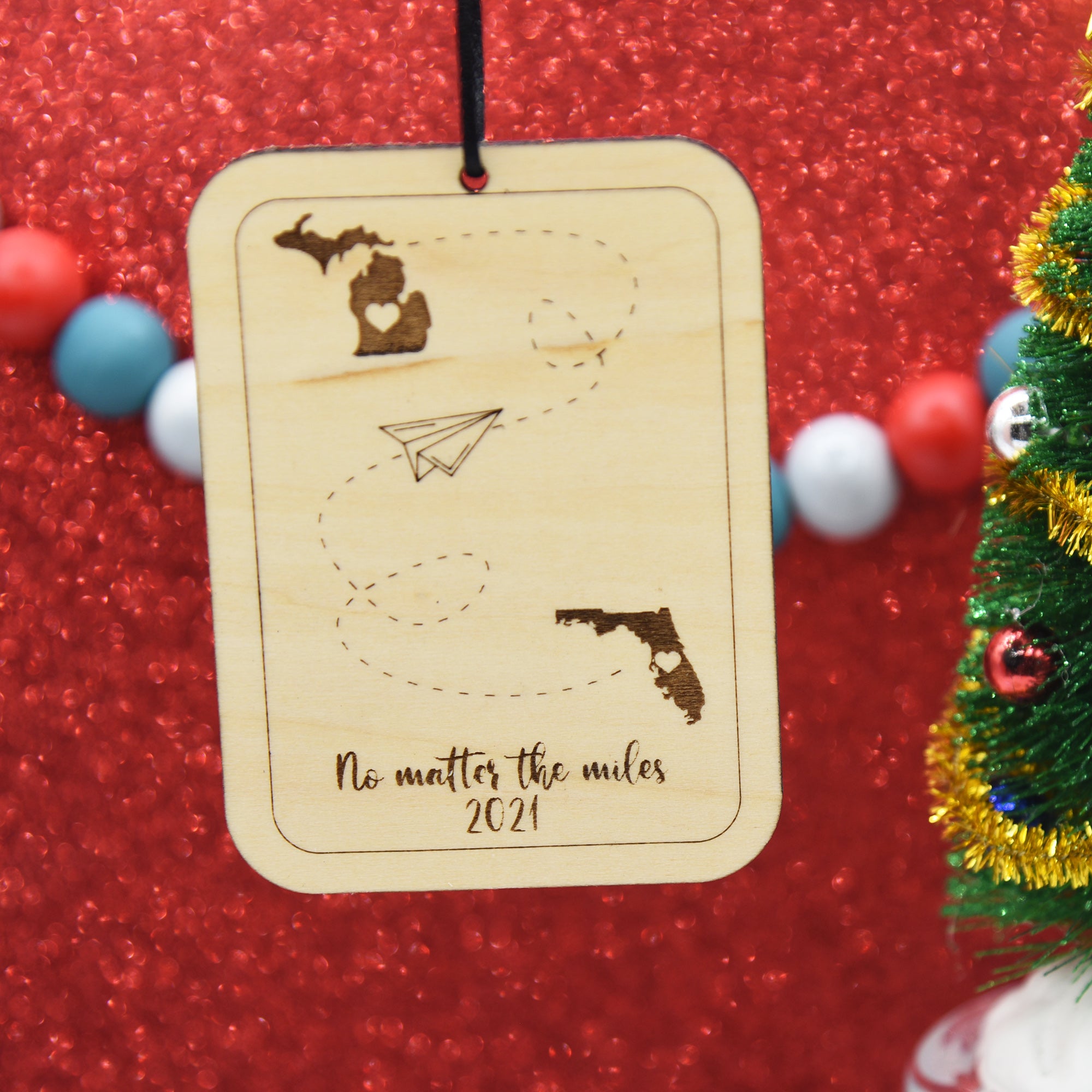 Love you from a distance holiday ornament - Pew Pew Lasercraft, LLC