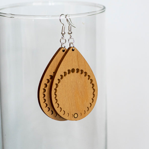Phases of the Moon Wood Earrings - Pew Pew Lasercraft, LLC