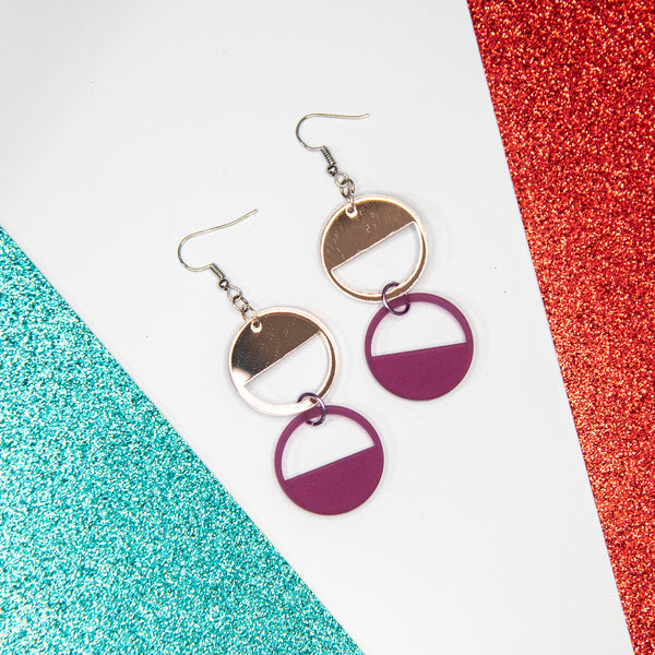 Rose Gold & Plum Scoops Earrings - Pew Pew Lasercraft, LLC