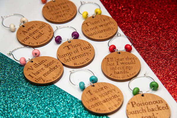 Shakepearean Insults Parody Wine Charms - Pew Pew Lasercraft, LLC