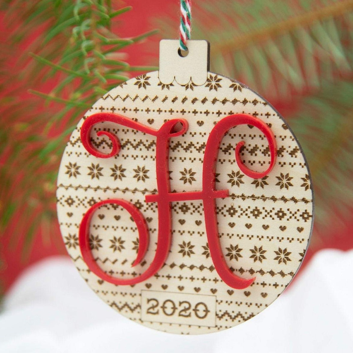 Christmas Sweater Monogram Ornament | Initial Letter Ornament, Wedding Gift, Last Name Initial Ornament, Holiday Sweater Ornament