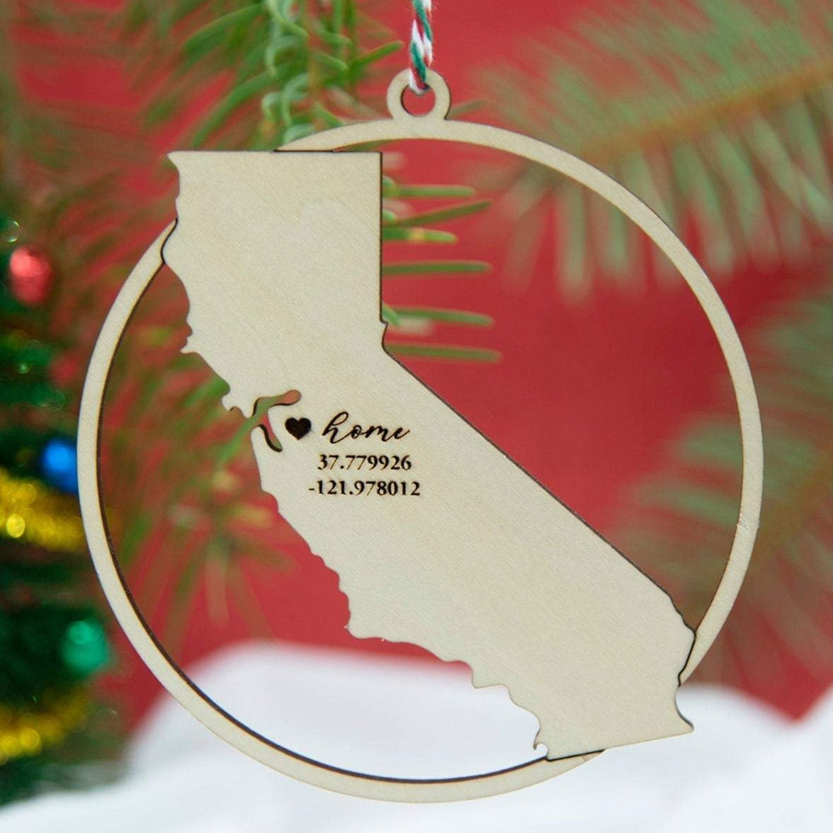 Home location ornament - All states available - Laser cut custom wood ornament