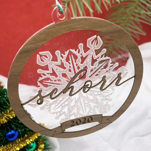 Elegant Personalized Snowflake Ornament | 2020 Holiday Ornament, Family Name Ornament, Engraved Ornament, Customized Ornament
