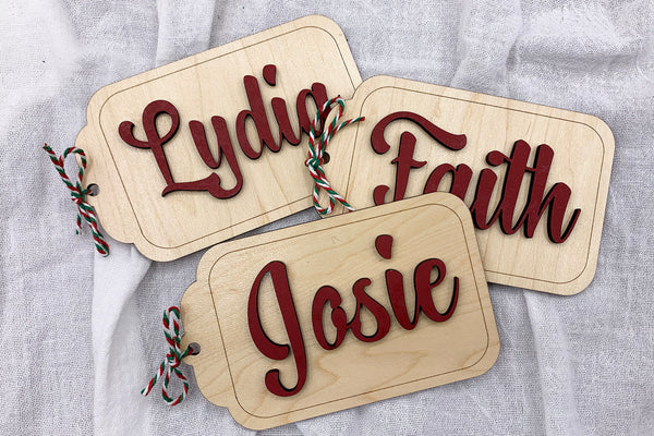 Personalized Wood Stocking Name Tag | Laser Cut, Reusable Wood Tag, Christmas Stocking Name, Christmas Tag