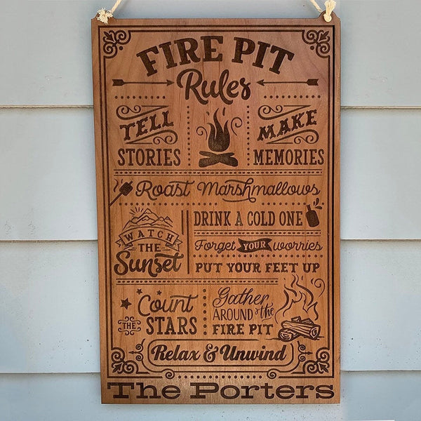 Personalized Fire Pit Rules sign, Engraved Garden Decor, Fire Pit Decor, Custom Yard Sign, Firepit Rules Sign, Custom Fire Pit Sign