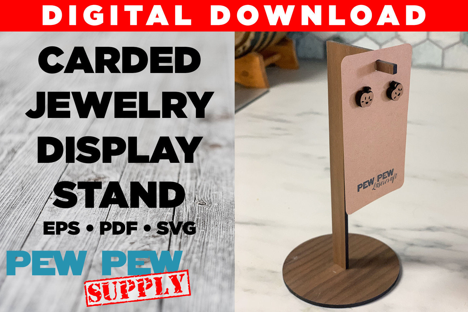 Carded Jewelry Display Stand Cut File, SVG Laser Cutter File, Earring Display Holder, Craft Show Display, Simple Display, Jewelry Holder