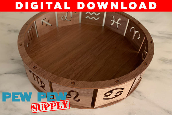Round Zodiac Sign Laser Cut Serving Tray File, Round Tray, File, Wood Serving Tray, Round Laser Tray, Signs of the Zodiac