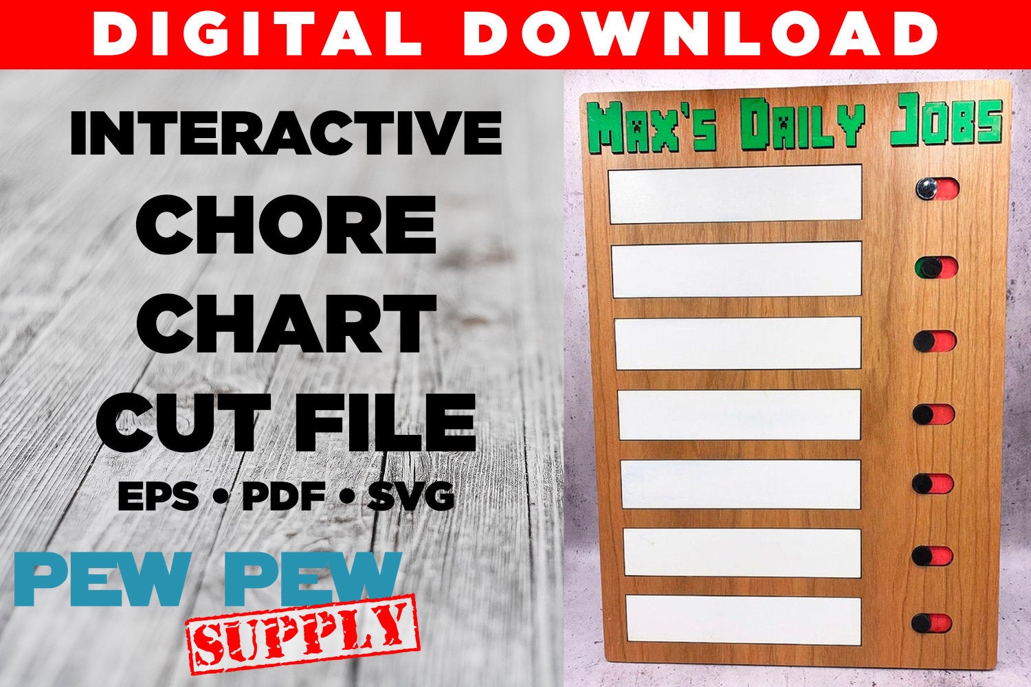 Customizable White Board Chore Chart, Laser Cutter File, Laser Cut Chore Chart, Chart Cut File, To Do List, Erasable Chore Chart